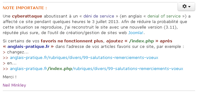 Message sur favoris