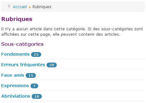 liste de rubriques